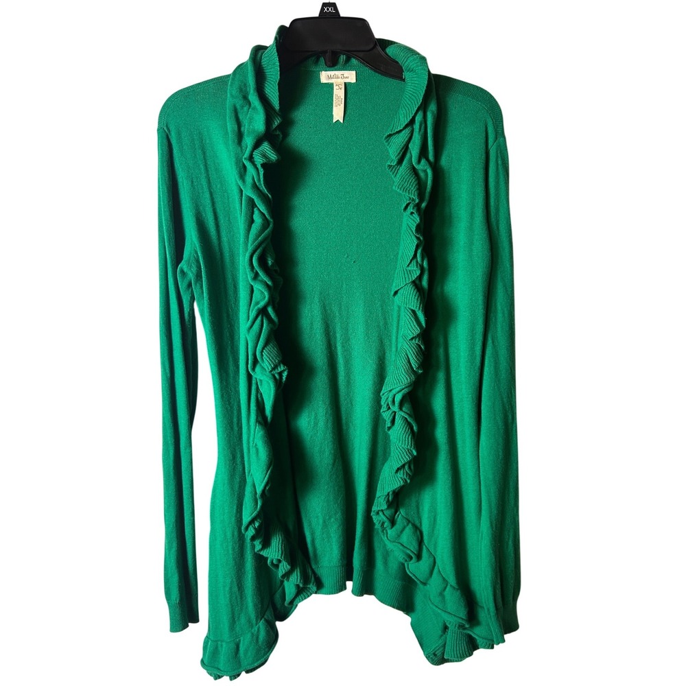 Matilda Jane Emerald Green‎ Ruffle Front Open Cardigan Sweater small